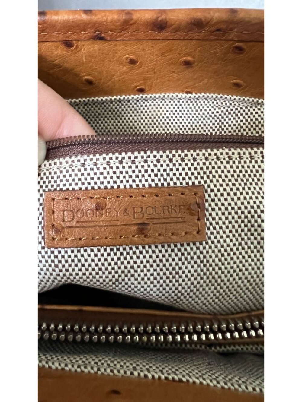 Dooney & Bourke Ostrich-Embossed Leather Satchel Brown Handbag Classic - Picture 9 of 12